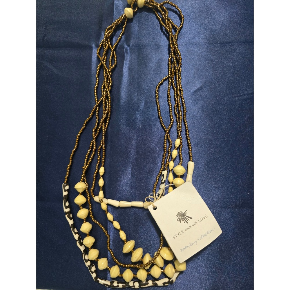 Noonday Collection Uganda Paper Bead Multi Strand Necklace Cream Gold Bohemian